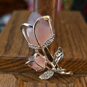 Chic Pink Floral Brooch with Silver Accents